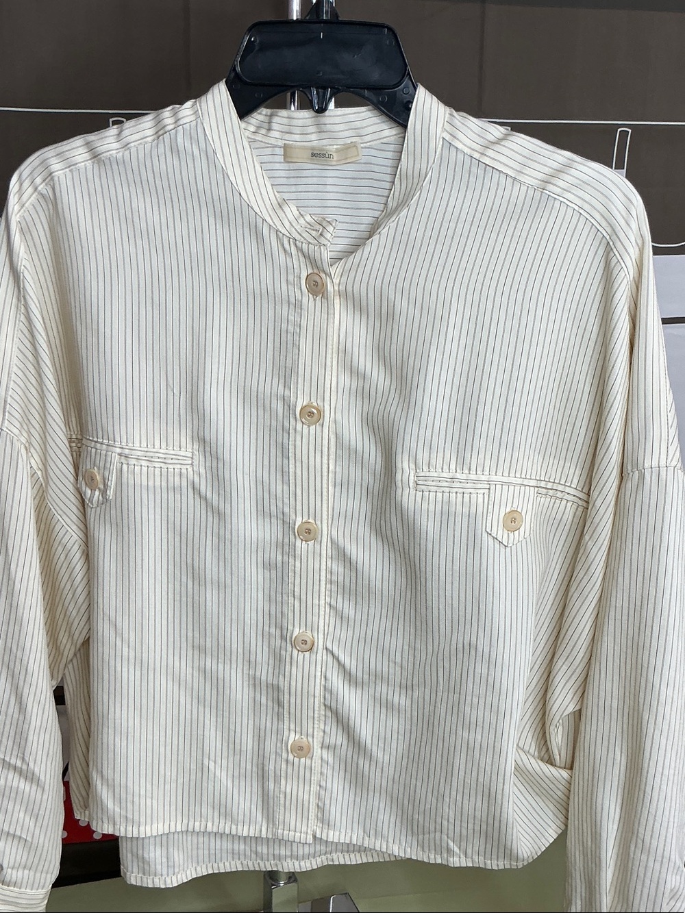 Sessun France cream striped blouse top sz Small #2337